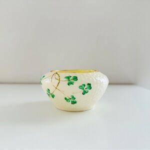 Belleek Porcelain Open Sugar Bowl in Ireland Shamrock with Black Stamp